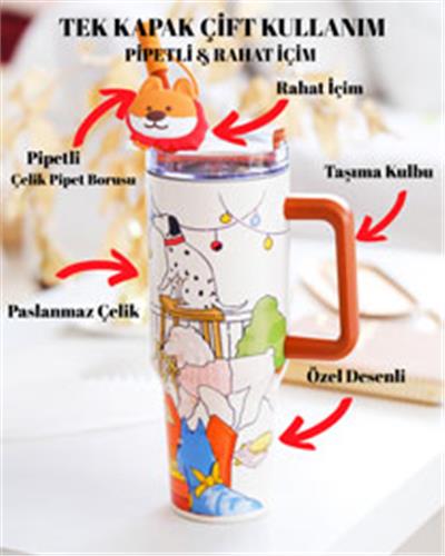 Sevimli Köpekler Quencher Cup 1200ML Paslanmaz Çelik Termos