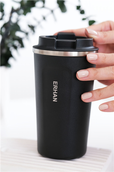 Siyah Kişiye Özel 510 Ml Paslanmaz Çelik Kahve Termosu