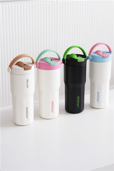Siyah Kişiye Özel 680 Ml Kulplu, Pipetli ve Çay Süzgeçli Termos