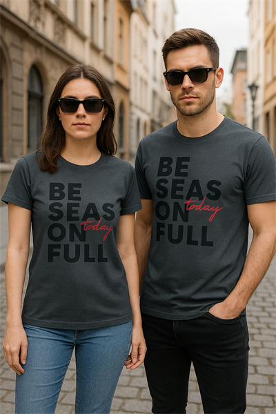 Bisiklet Yaka Baskılı Füme Basic T-Shirt