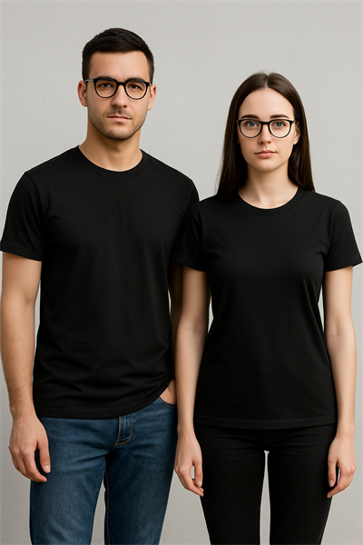 Bisiklet Yaka Düz Siyah Basic T-Shirt
