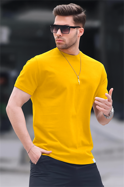 Bisiklet Yaka Penye Sarı Renk T-Shirt