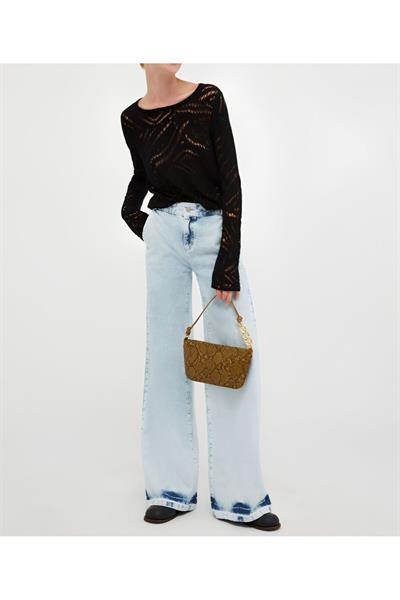 Kadın Vintage Jean Bol Paça Kot Pantolon
