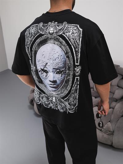 ARKA-ÖN BASKILI SİYAH OVERSİZE TİŞÖRT