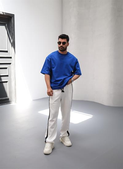 NAKIŞ İŞLEMELİ OVERSİZE MAVİ TİŞÖRT