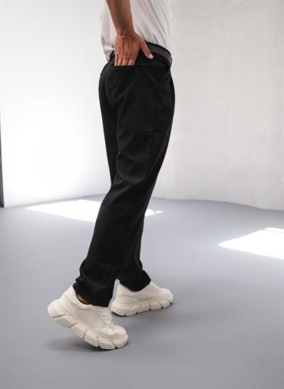 Pileli Kumaş Pantolon Siyah