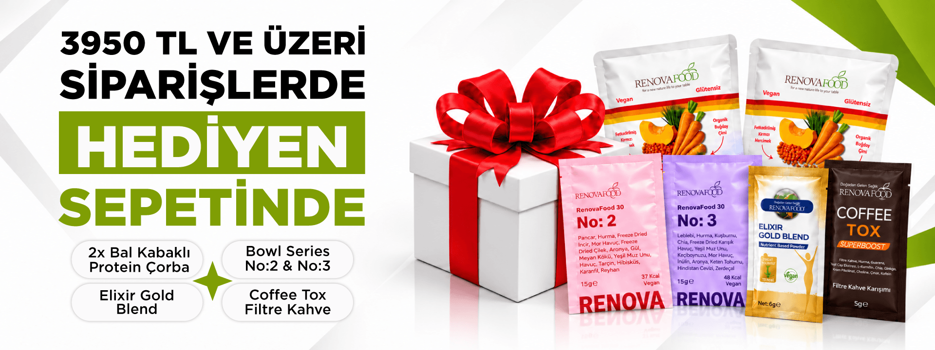 3950₺ ve Üzeri Alışverişlere 2 Günlük Tam Öğün Paketi Hediye!