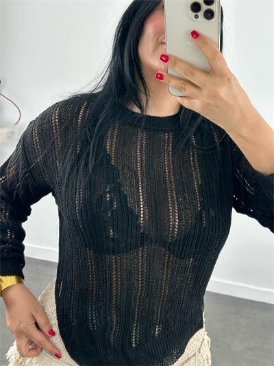 Ajurlu Transparan Triko Bluz