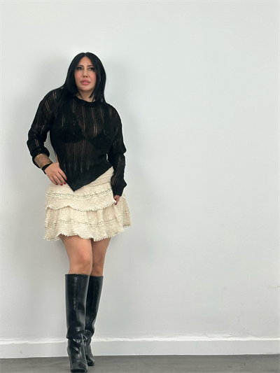 Ajurlu Transparan Triko Bluz