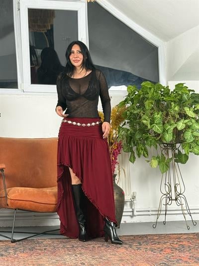 Asimetrik Volanlı Sandy Maxi Etek 