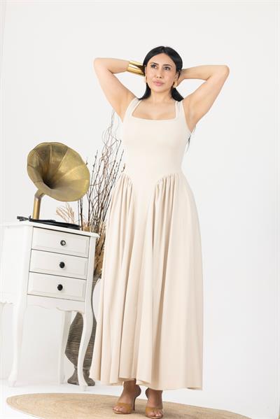 Askılı Çan Kesim Maxi Uzun Boy Elbise 