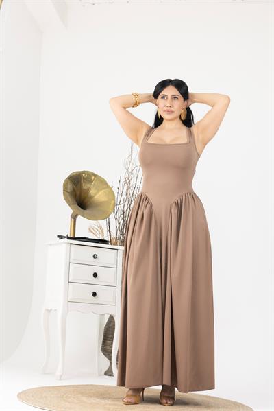 Askılı Çan Kesim Maxi Uzun Boy Elbise 