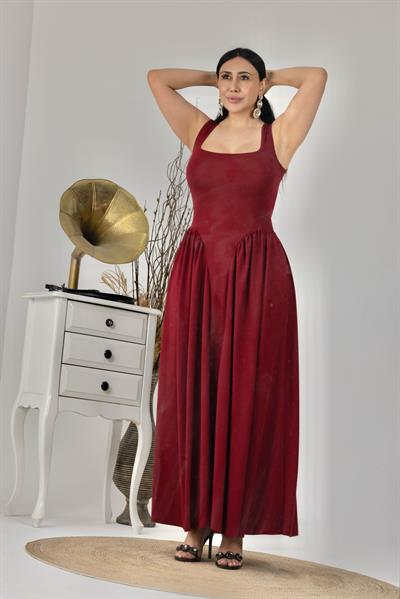 Askılı Çan Kesim Maxi Uzun Boy Elbise 