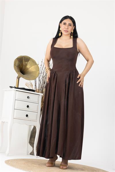 Askılı Çan Kesim Maxi Uzun Boy Elbise 