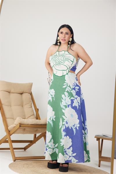 Askılı Çiçek Desenli Yazlık Maxi Elbise