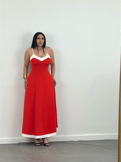 Askılı Kalp Yaka Maxi Elbise