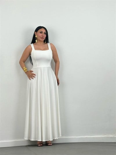 Askılı Kare Yaka Maxi Elbise