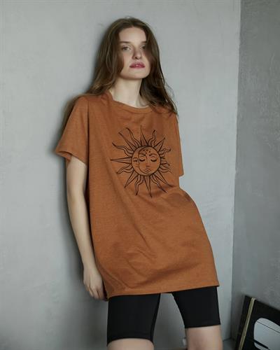 Baskılı Oversize T-Shirt Kiremit Rengi