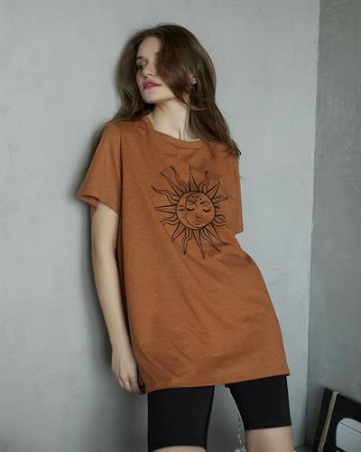 Baskılı Oversize T-Shirt Kiremit Rengi