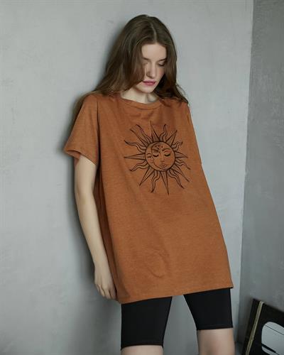 Baskılı Oversize T-Shirt Kiremit Rengi