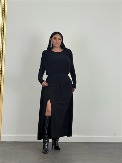 Bel Drapeli Maxi Elbise 