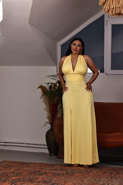 Boyundan Bağlamalı Yazlık Maxi Elbise