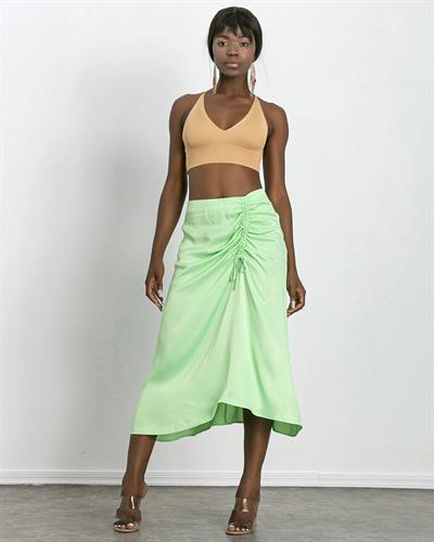 Büzgü Detaylı Saten Etek Yeşil Renk
