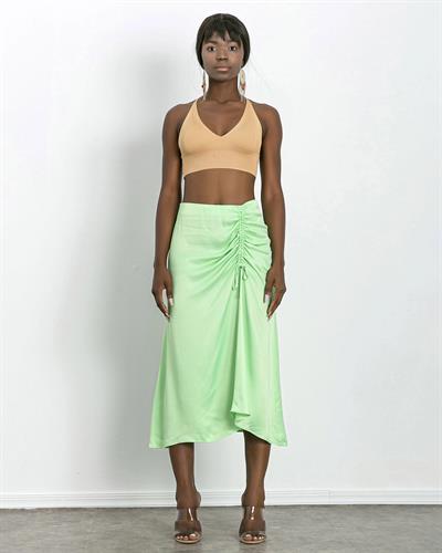 Büzgü Detaylı Saten Etek Yeşil Renk