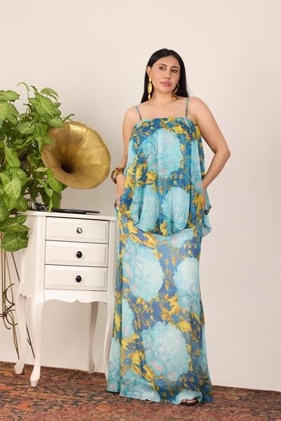 Çiçek Desenli Askılı Elbise