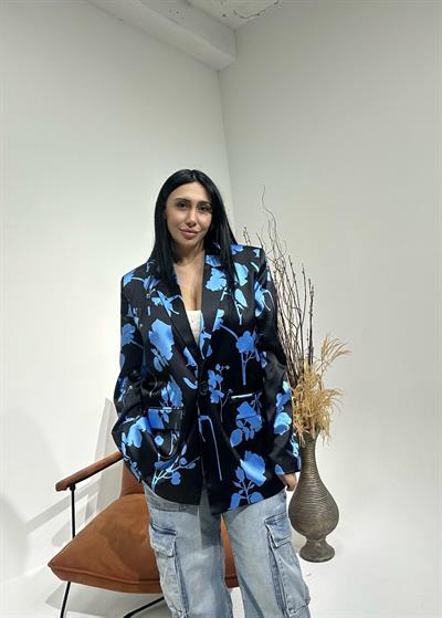 Çiçek Desenli Saten Ceket