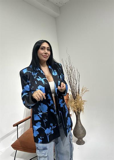 Çiçek Desenli Saten Ceket