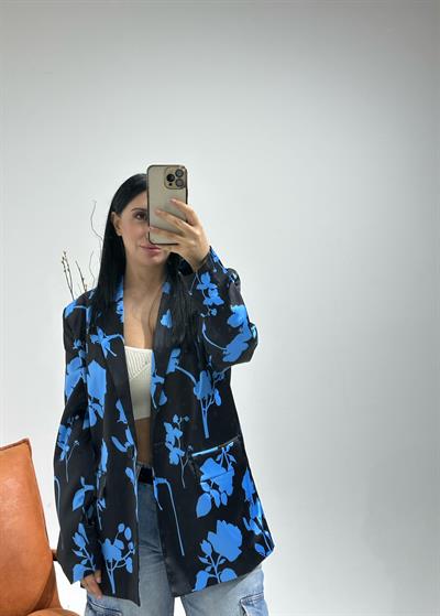 Çiçek Desenli Saten Ceket