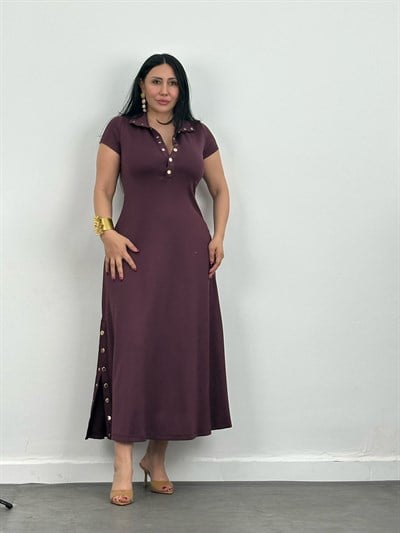 Çıt Çıt Detaylı Yırtmaçlı Maxi Elbise