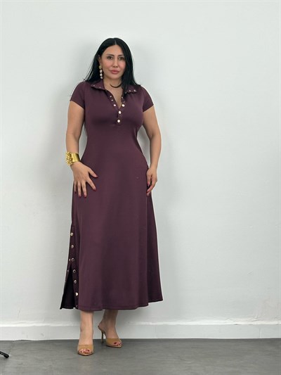 Çıt Çıt Detaylı Yırtmaçlı Maxi Elbise