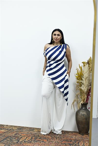 Çizgili Asimetrik Bluz