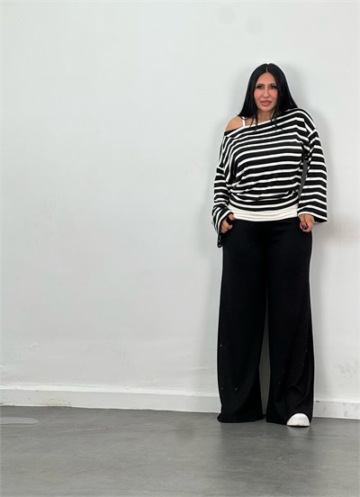Çizgili Bluz, Atlet & Pantolon 3lü Takım