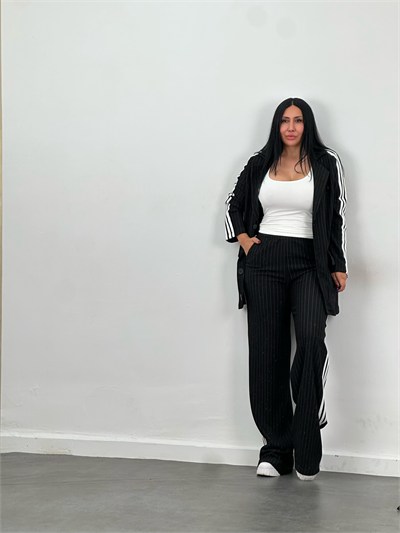 Çizgili Şerit Detaylı Blazer & Pantolon Takım