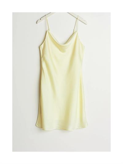 Degaje Yaka Diz Üstü Saten Elbise