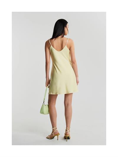 Degaje Yaka Diz Üstü Saten Elbise