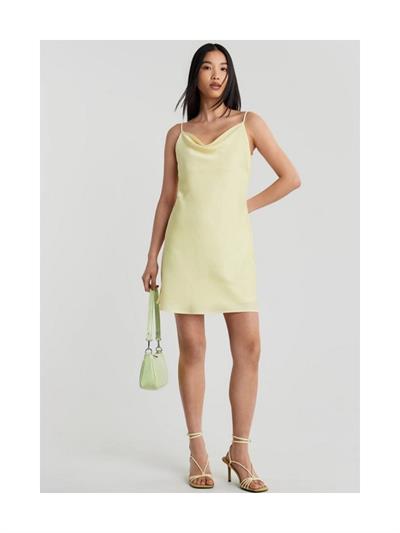 Degaje Yaka Diz Üstü Saten Elbise