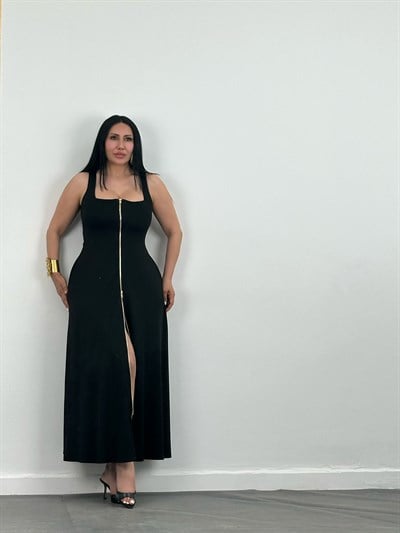 Fermuar Detaylı Maxi Elbise 