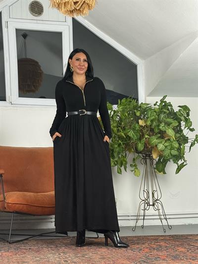 Fermuarlı Maxi Triko Elbise