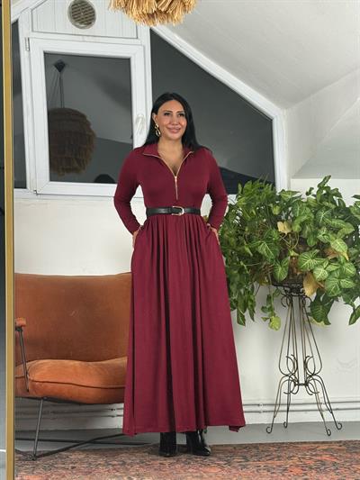 Fermuarlı Maxi Triko Elbise