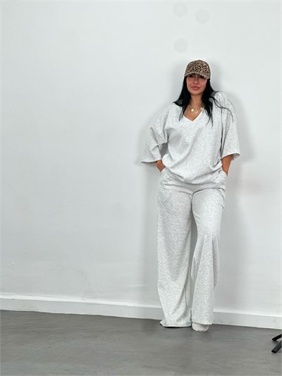 Gri V Yaka Oversize Modal Takım