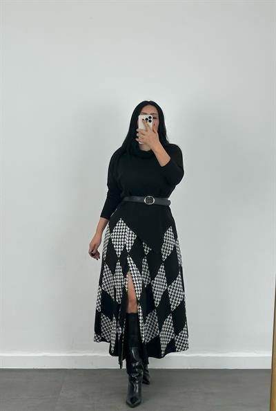 Kemerli Bluz & Yüksek Bel Yırtmaçlı Etek Takım