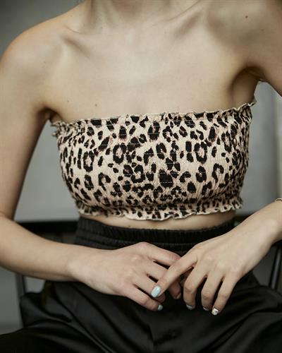Leopar Desenli Straplez Crop