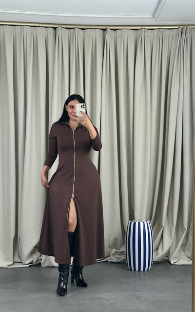 Modal Fermuarlı Maxi Elbise
