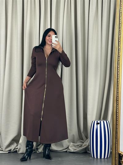 Modal Fermuarlı Maxi Elbise