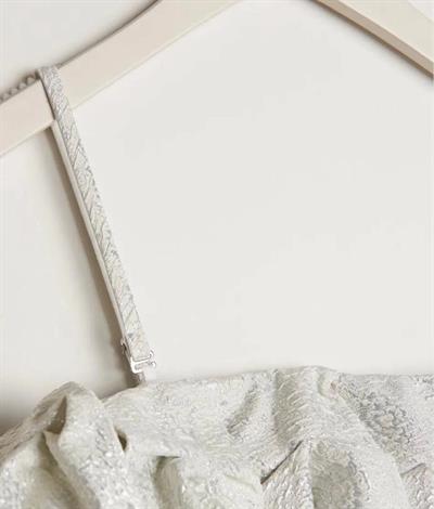 Özel Tasarım Volanlı Crop Top Parlak Gümüş Renk