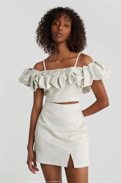 Özel Tasarım Yüksek Bel Etek Mini Etek Gümüş Renk